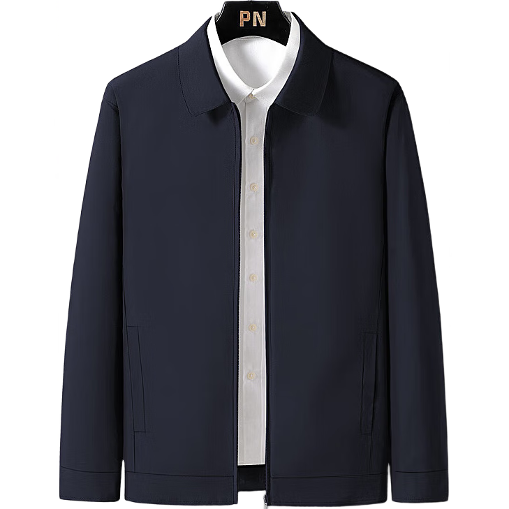 ROMON Men's Business Casual Lapel Jacket Executive Coat Middle-aged and Elderly JK36 Navy Blue Fleece Lined 4X