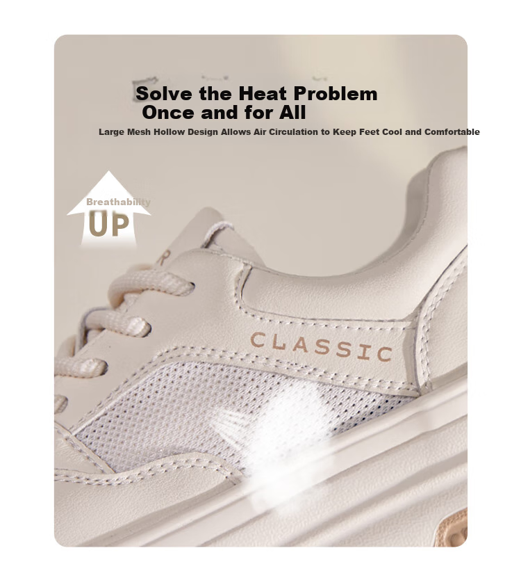 ZHR White Sneakers for Women, Summer Mesh Breathable Shoes, Thick-Soled Heightening Lightweight Skateboard Shoes for Women, AH516E, Beige, Size 37 8