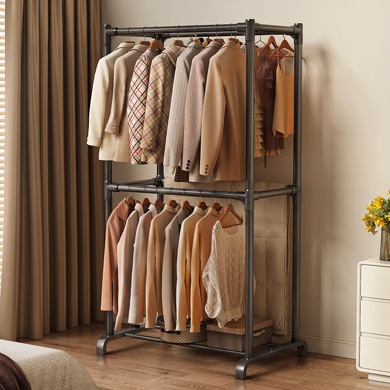 Anerya Coat Rack with Double Rods, High Stand Simple Clothes Drying Rack, Sun-Proof Clothes Rack, Floor-Standing Bedroom Balcony Hanger Display Stand
