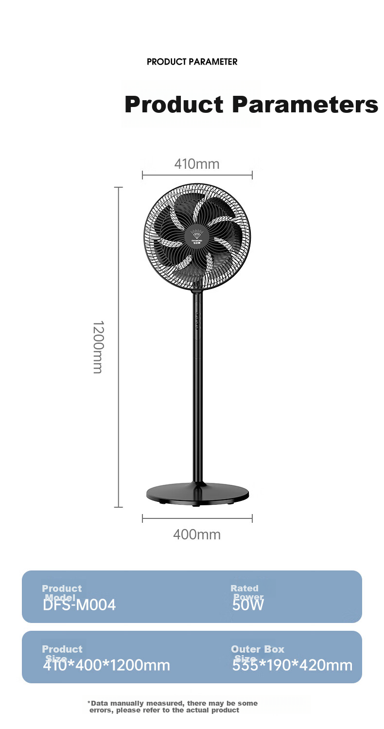 DIAMOND Electric Fan, Home Floor Fan, Industrial Fan, Standing High-Power Oscillating Fan, Powerful Electric Fan for Living Room, Factory Workshop, Commercial Aluminum Blade Business Electric Fan M014 10