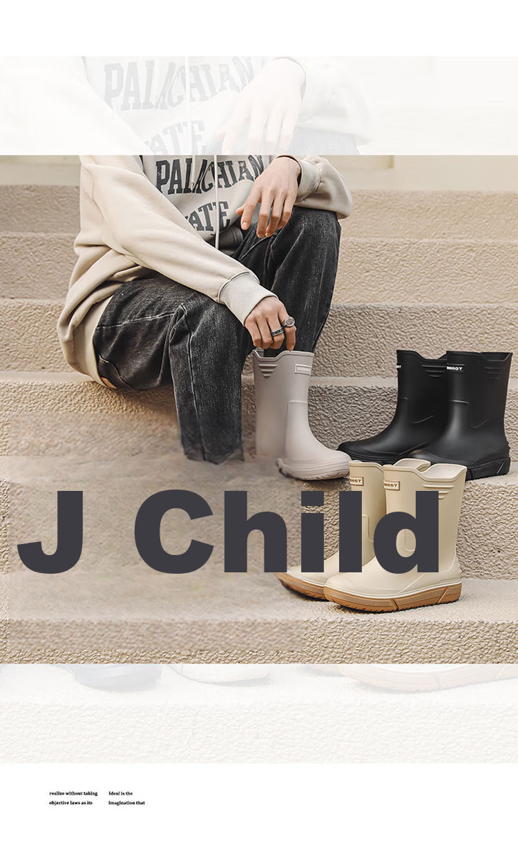 GUOLUOFEI Mid-Calf Rain Boots for Men, Thick Sole Waterproof Non-Slip Fishing Outdoor Delivery Rubber Shoes, Black, Size 44 3