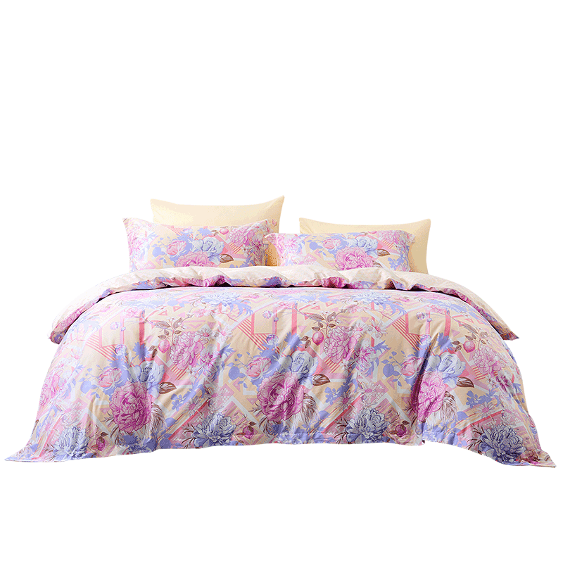 Fuanna 4-Piece Bedding Set 100% Cotton Printed Sheet and Duvet Cover 203x229cm Songyu