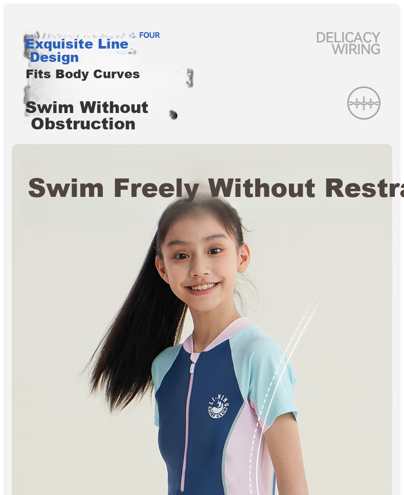 Li-Ning Youth Swimsuit for Girls, Comfortable Sports One-Piece Short Sleeve, Knee-Length Professional Training Swimwear, 0033 Pink, Size 150 9