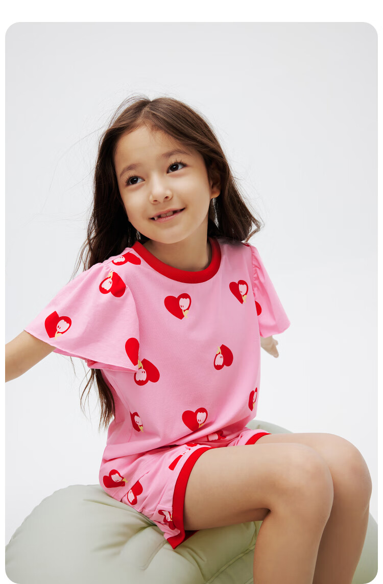 Annil [3A Grade Antibacterial] Girls' Short-Sleeve Loungewear Set, Summer Pajamas, Loose-Fitting 5