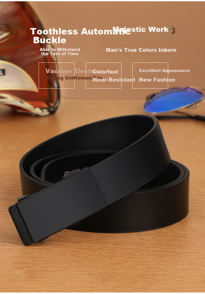 Viney Men's Belt, Cowhide Toothless Automatic Buckle Trouser Belt with Inner Buckle, Birthday Gift for Boyfriend, Husband, Father Or Dad 3