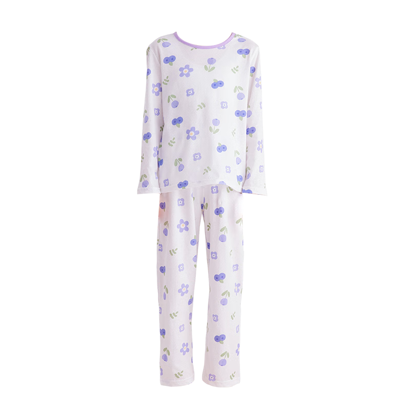 DEESHA Girls' Antibacterial Pure Cotton All-Season Base Layer Pajamas, Mesh Breathable Air Conditioning Wear, Home Wear Set for Older Childre