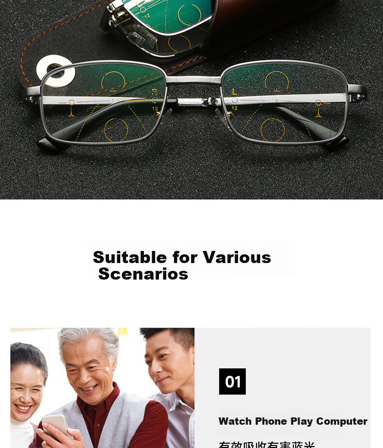 Boshide Reading Glasses, Foldable Reading Glasses, Progressive Multi-Focal Anti-Blue Light, Foldable Full-Frame [Silver], +4.00 Diopters 4