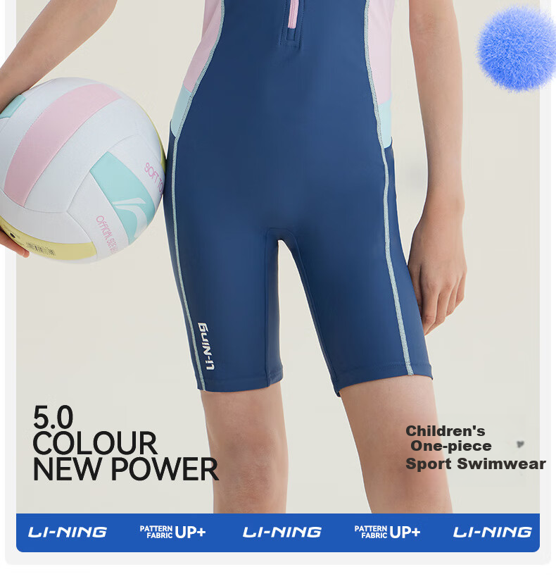 Li-Ning Youth Swimsuit for Girls, Comfortable Sports One-Piece Short Sleeve, Knee-Length Professional Training Swimwear, 0033 Pink, Size 150 3