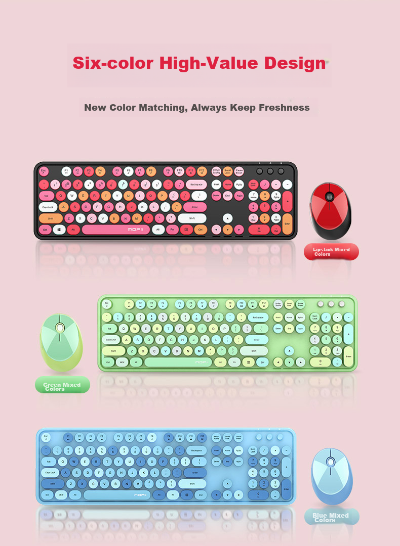 Mofii Sweet Wireless Retro Punk Keyboard And Mouse Set, Office Keyboard And Mouse Set, Mouse, Computer Keyboard, Laptop Keyboard, Milk Tea Color Mixed 5