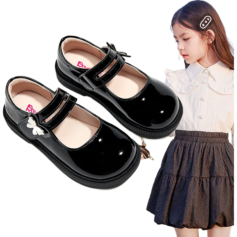 Barbie Girls' Black Leather Shoes for Spring And Autumn, Versatile School Performance Shoes for Girls DA6561 Black Size 36
