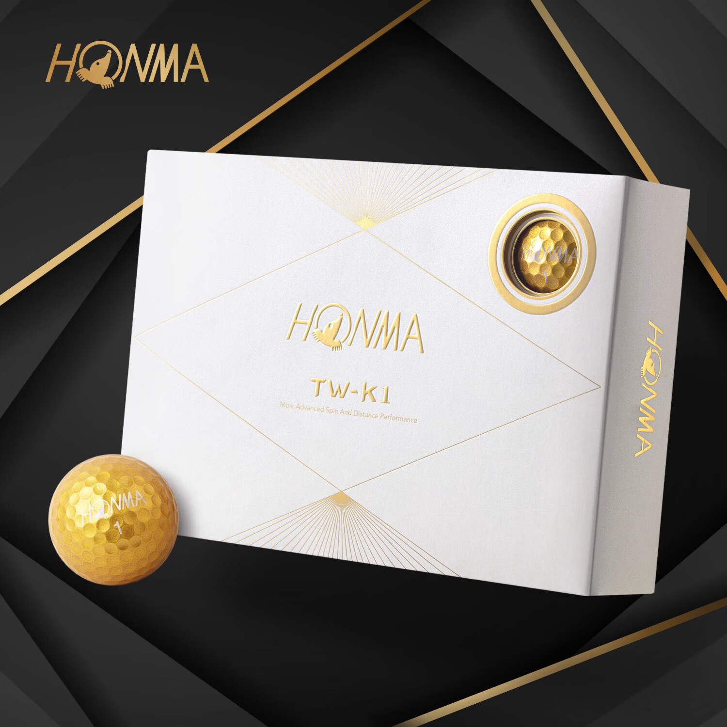 HONMA TW-K1 Golf Three-Layer Balls for Competition Practice, High Control, 11 White Balls And 1 Gold Ball