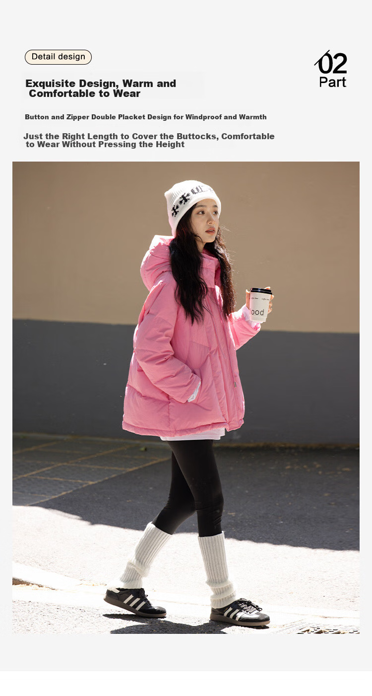 Dme [Young Girl's Powder Pink] Winter Hooded Long Coat with Split Line Decoration, Women's down Jacket 6