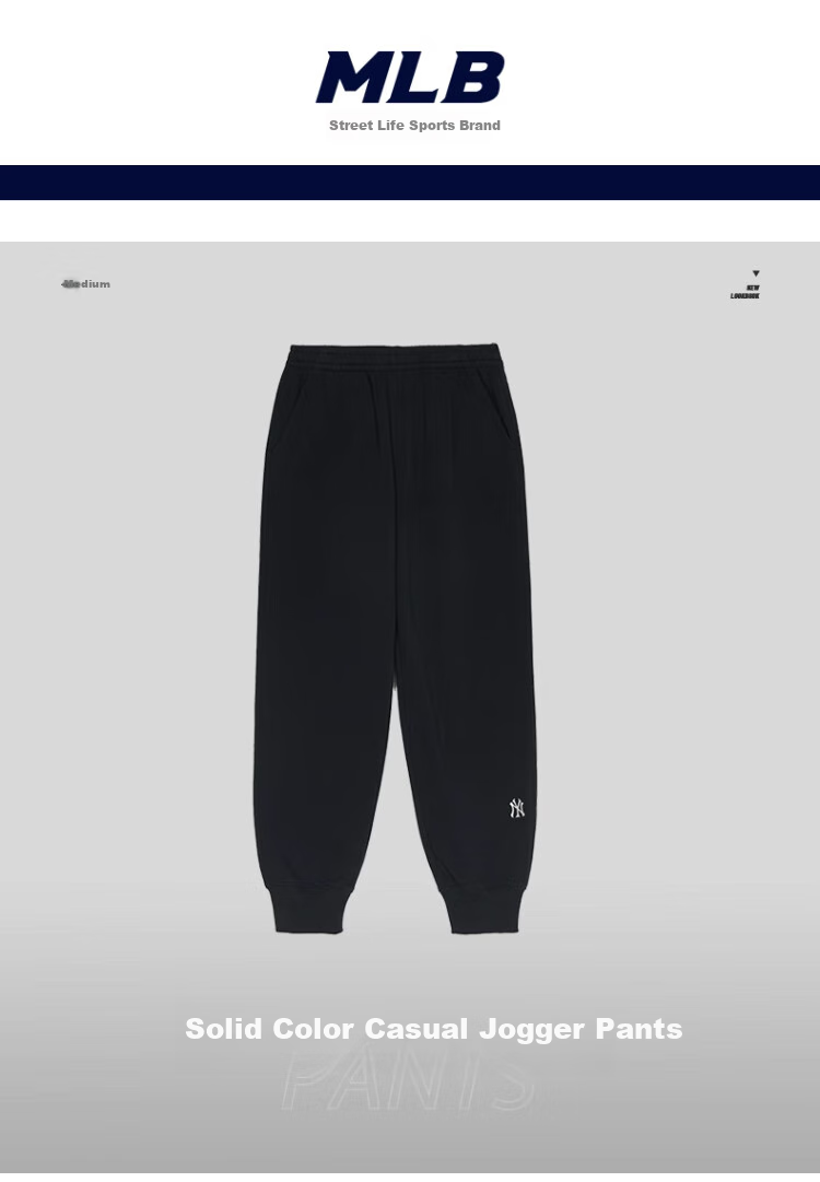 MLB Casual Pants for Women And Men, Sports Trousers, Cargo Pants, New Style with Small Logo, Elastic Ankle Pants, 3APTB0151-50BKS 1