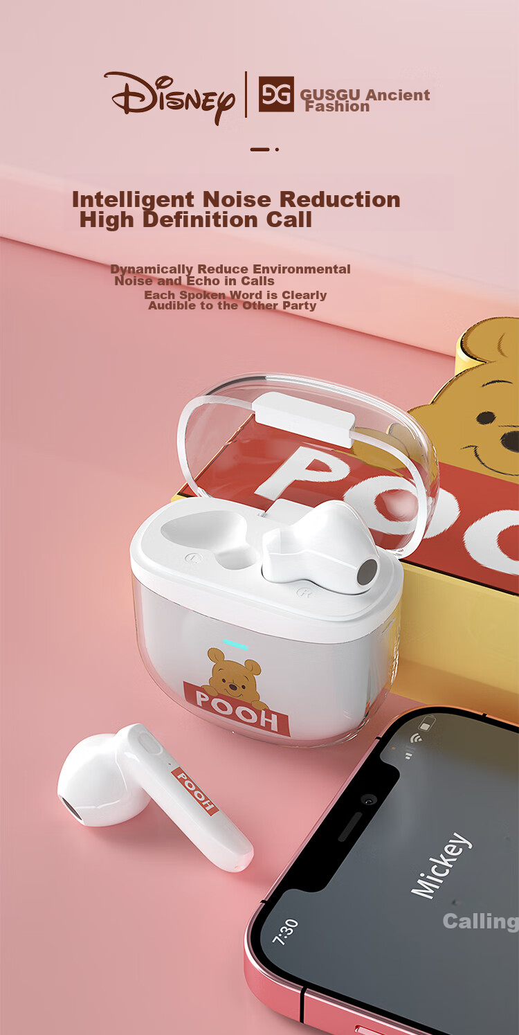 GUSGU Disney Co-Branded True Wireless Bluetooth Earphones, Semi-In Music Sports Running Noise-Cancelling Earphones, Compatible with Apple Huawei Xiaomi Phones, Pink FX-902V 3