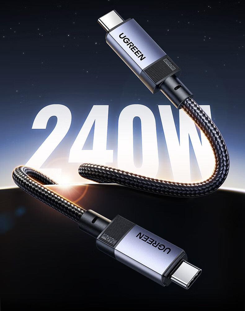 Ugreen Full-Function Type-C Dual-Head PD 240W Fast Charging CtoC Cable Compatible with Thunderbolt 4/3, 4K Display, Video Transmission for Apple, Huawei Tablets and Laptops 2