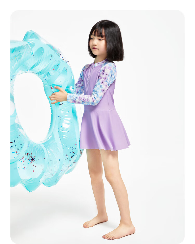 Annil Girls' One-Piece Long-Sleeve Swimsuit Set, Summer 2024, Purple, Size 110 4