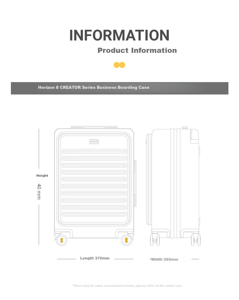 LEVEL8 Suitcase Travel Luggage for Men And Women, Business Carry-On with Front Opening, Wide Handle, Creator Series in Gray 47
