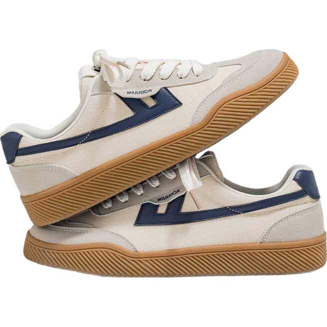 Huili Official Canvas Shoes for Men, Spring And Autumn Style, Thick-Soled Height-Increasing Sneakers, Outdoor Casual Training Shoes, Beige And Navy Blue, Size 42