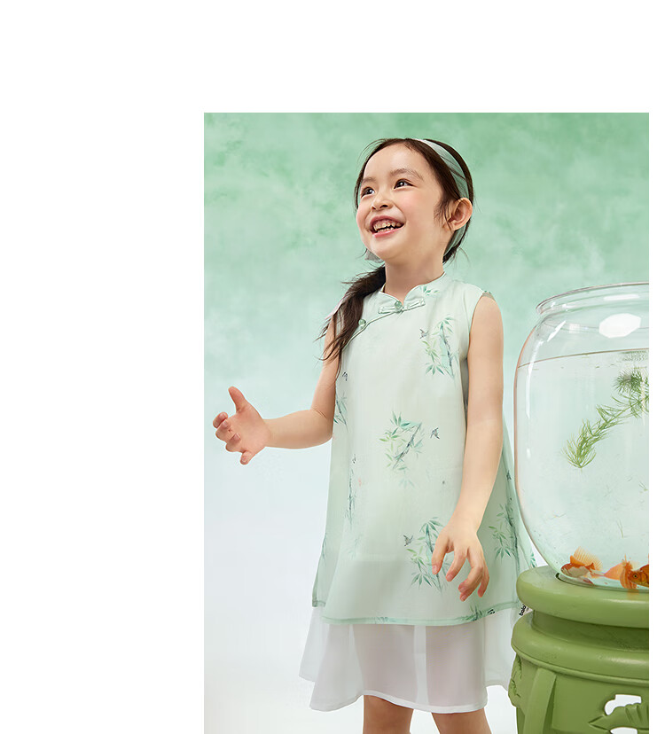 BALABALA Girls' Sleeveless Dress, New Chinese Style Dress, Baby Summer Outfit, Children's National Style Qipao Hanfu 14