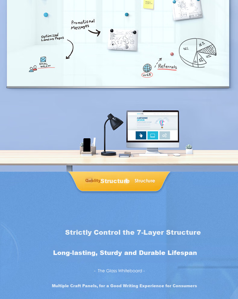 Deli Magnetic Whiteboard, 200*100cm Full Screen, Tempered Glass Hanging Board for Office Meetings, Writing Board (Includes Eraser, Marker, And Magnetic Pins) MZ104 9