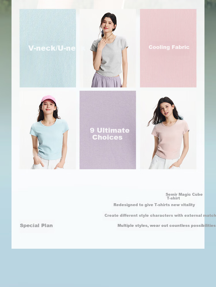 Semir Short-Sleeve T-Shirt for Women, Fitted Round Neck Inner Wear, Summer Cool Waist-Cinching V-Neck Top, Hot Girl Style 109326100003 2