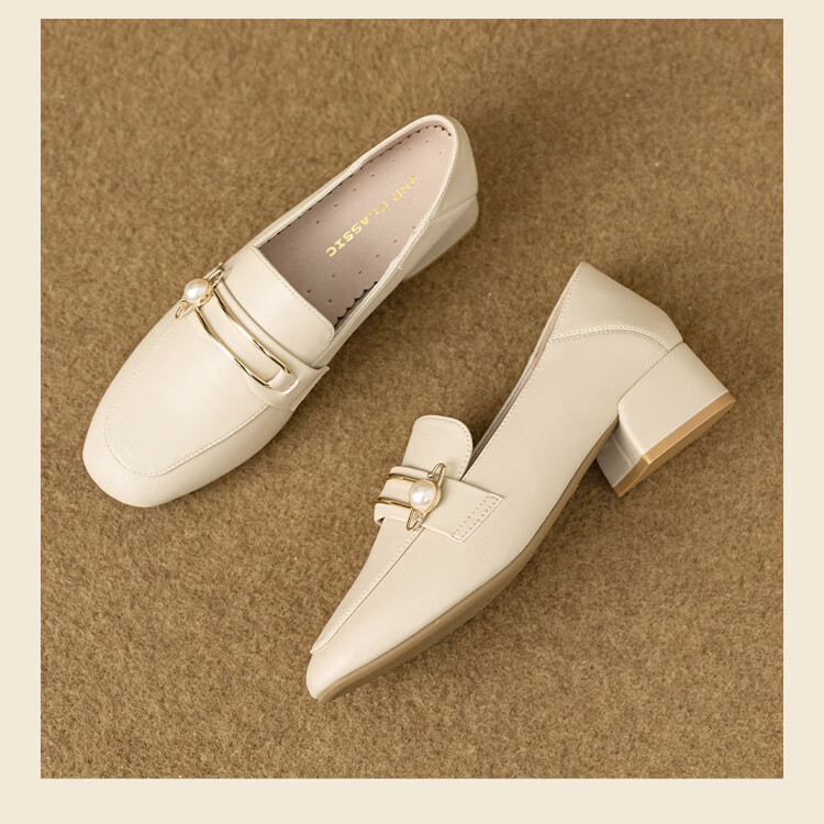 ZHR High Heels for Women, 2026 New Style Women's Shoes, Pearl Buckle Loafers, Women's Commuter Leather Shoes, Two-Way Wear K170 Beige 36 17