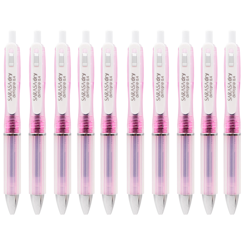ZEBRA Top Student Pen, 0.4mm Bullet Tip, Retractable Soft Rubber Grip, Signature Pen, Quick-Drying Pen, JJSZ49, Transparent Light Pink Barrel with Black Ink, Pack of 10
