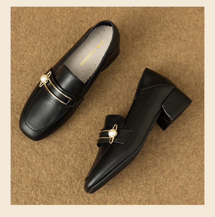 ZHR High Heels for Women, 2026 New Style Women's Shoes, Pearl Buckle Loafers, Women's Commuter Leather Shoes, Two-Way Wear K170 Beige 36 21