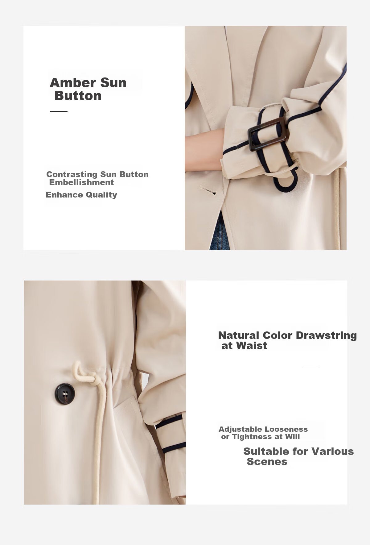 Taxiang Drawstring Waist Trench Coat for Women, Spring And Autumn Casual Commuter Short Jacket, High-End Outer Cardigan T51D033 7