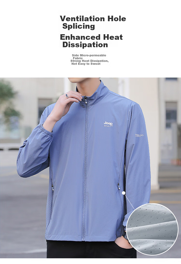JEEP SPIRIT Men's Sun Protection Jacket, Summer Ice Silk Breathable Quick-Dry Coat, Outdoor Lightweight Jacket Clothing, Smog Blue, XL 7