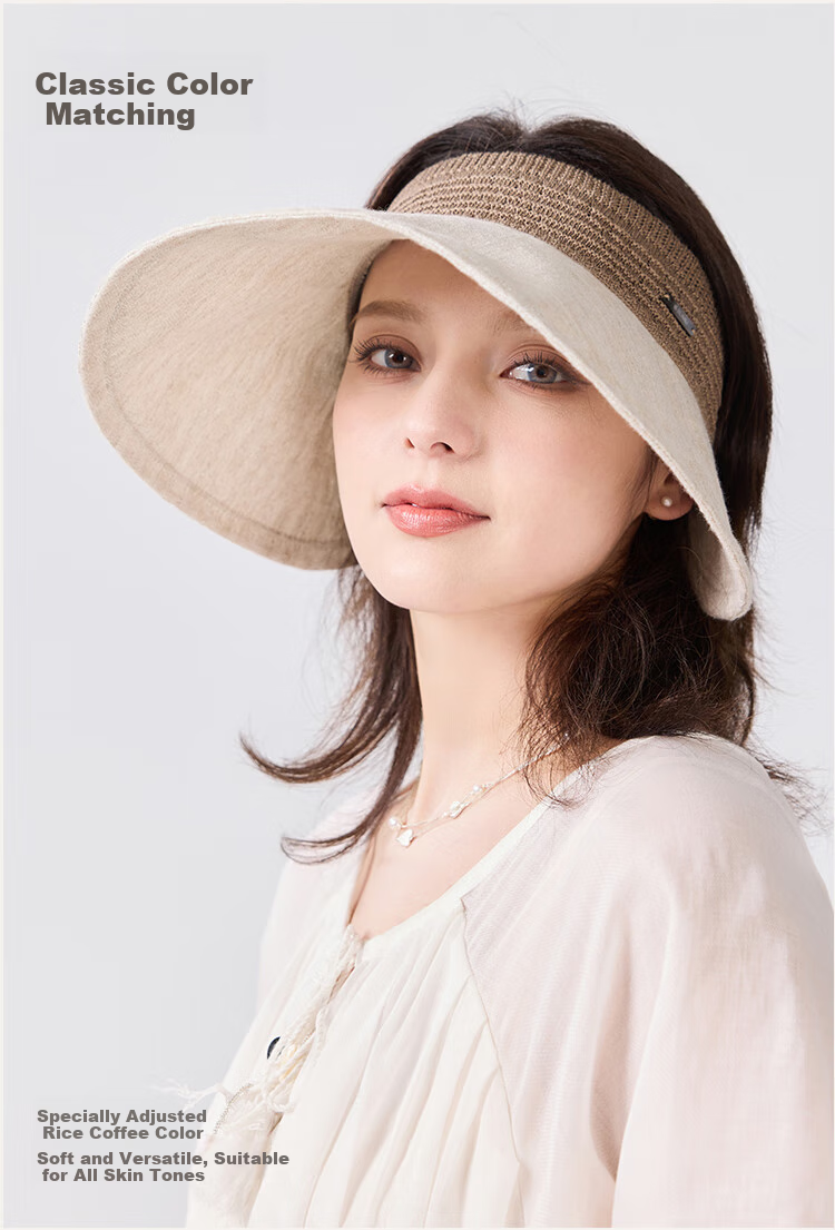 JIUMU Linen Sun Protection Hat, Women's Sun Visor Hat, Sun Hat, Visor Hat, Cool Hat, Summer Hiking Face-Covering UV Protection Cap 6