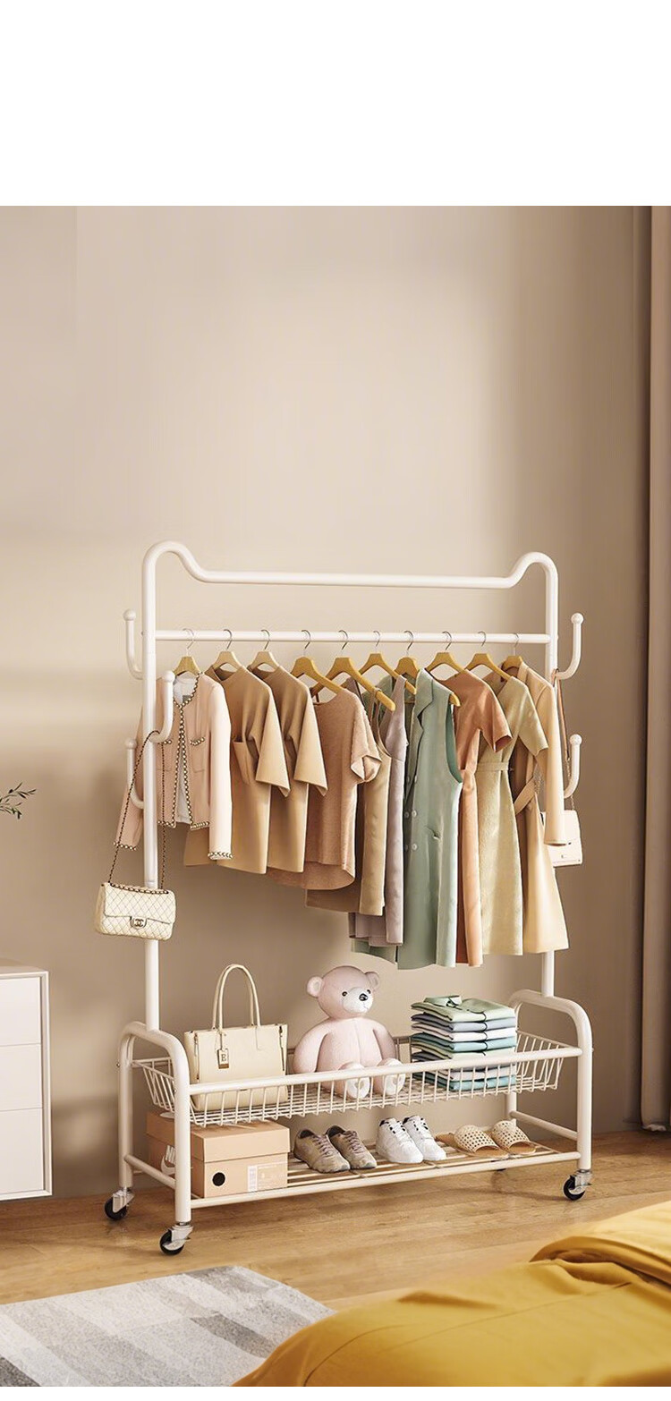 Yupin Floor-Standing Coat Rack, Bedroom And Living Room Movable Clothes Hanger Storage Rack, YJ91 Double-Layer 100 White 10