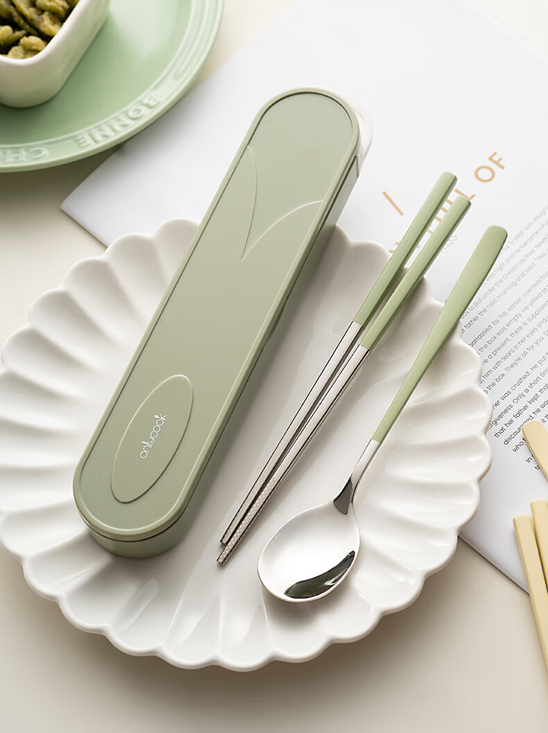 Onlycook Portable Cutlery Set with Hook 304 Stainless Steel Chopsticks Spoon Fork Student Utensils 10
