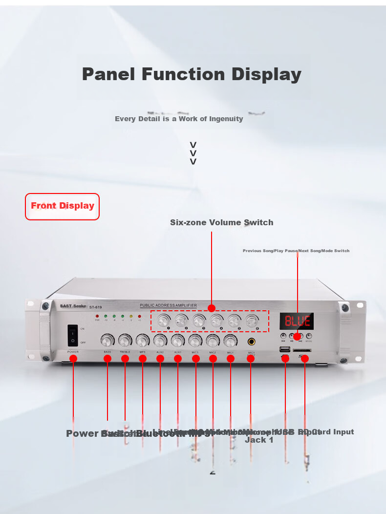 SAST ST-619 High-Power Bluetooth Constant Voltage Amplifier, 300W Public Address System Speaker, Ceiling-Mounted Audio Speaker, Home Theater Combinatio 9