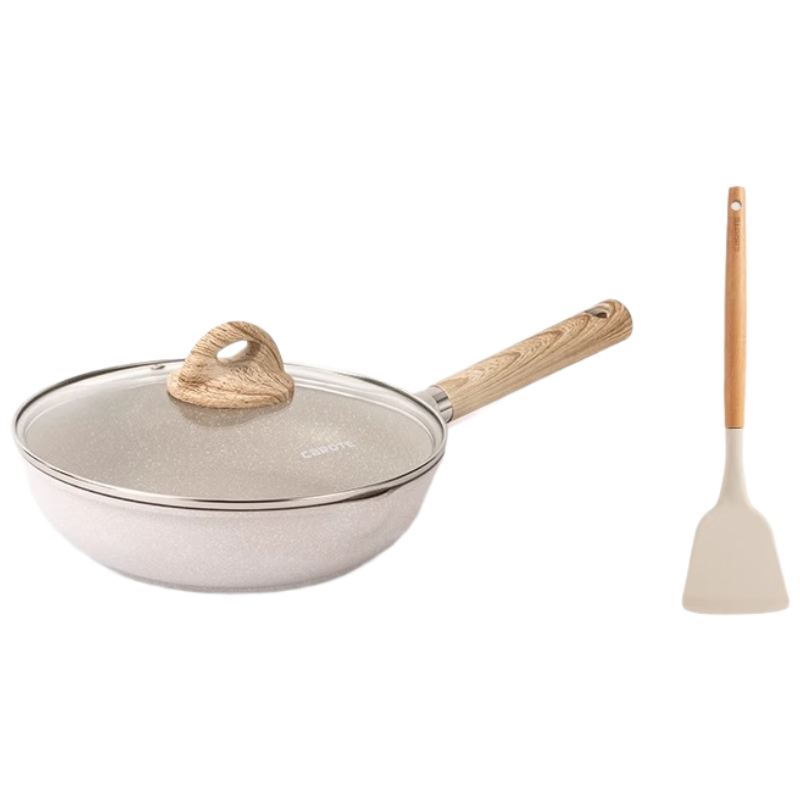 CaROTE Maifan Stone Non-Stick Titanium Frying Pan Home Use Steak Pan Small Egg Pancake Pan Induction Cooker Frying Pan 20cm Set