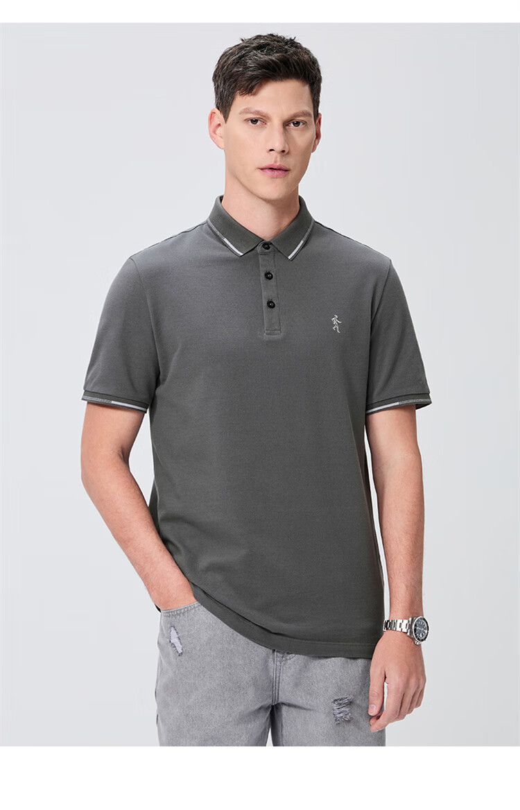 DANCING WOLVES [100% Pure Cotton] Commuter Collar Contrast Color Men's Short-Sleeve Polo Shirt, 803 White, Size 175 10