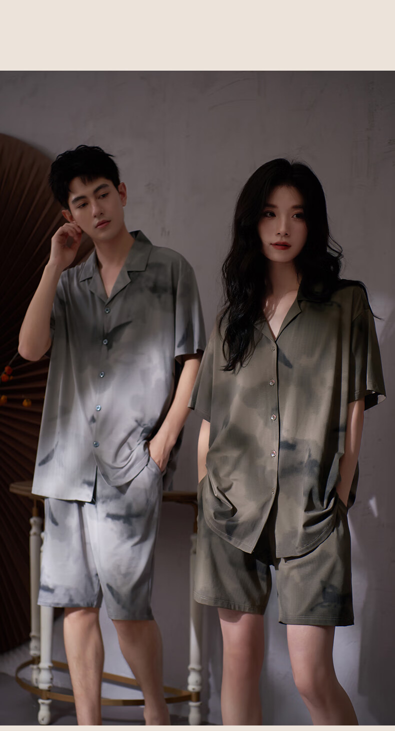 Shaqian 2026 New Short Sleeve Couple Pajamas Summer Cool Modal Cotton Men's Homewear Qixi Valentine's Day Gift 10