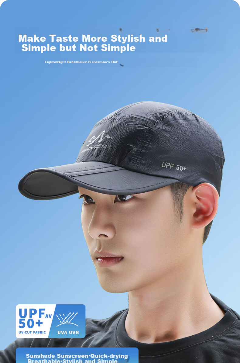 CARTELO Baseball Cap for Men, All-Season Breathable Quick-Dry Foldable Visor Hat, Outdoor Sun Protection Cap for Women, Black 1