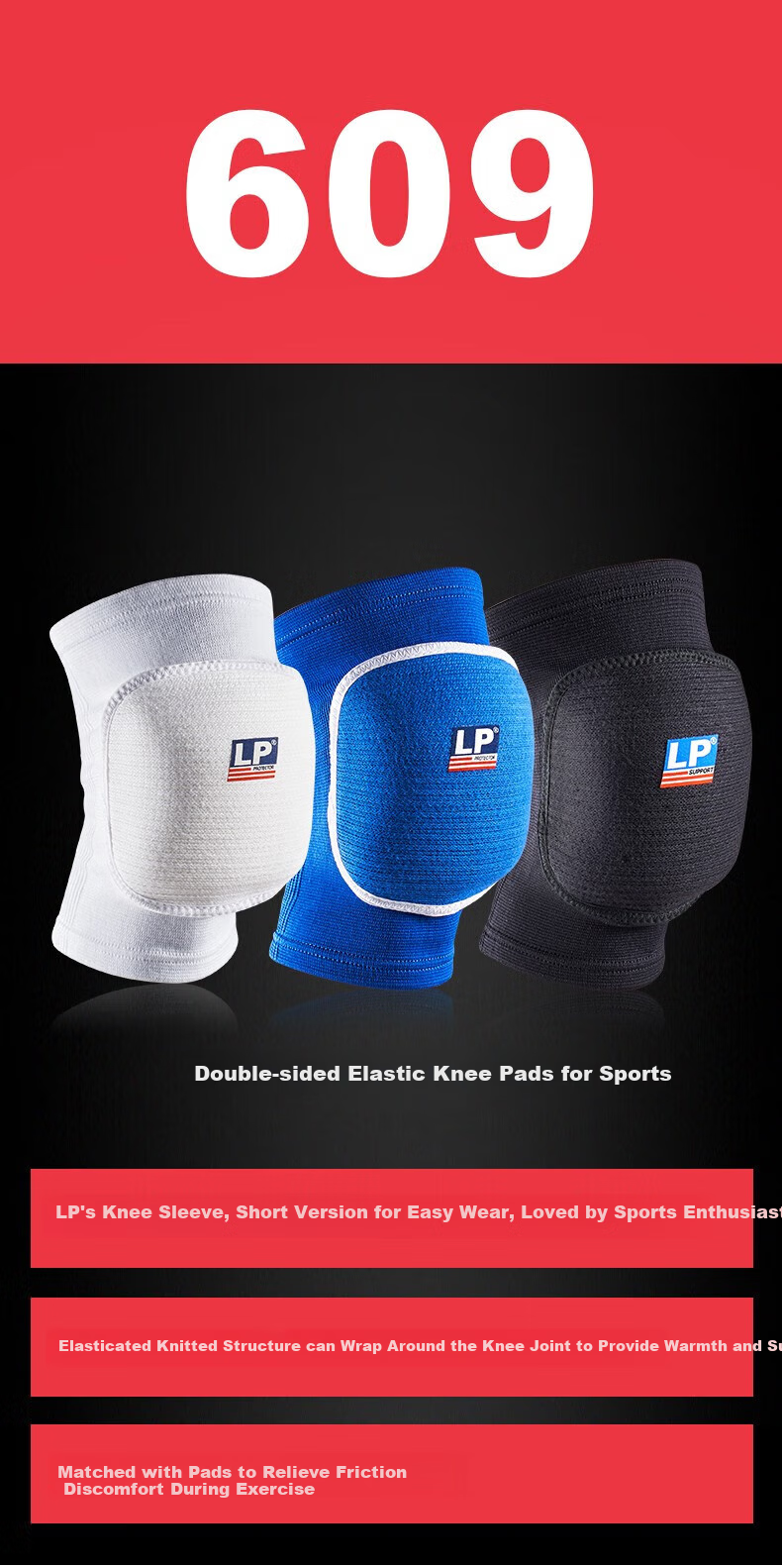 LP 609 Volleyball Knee Pads, Professional Training Thickened Protection, Sports Anti-Collision Kneeling Guard, Knee Pads in Black, Pair Set 1