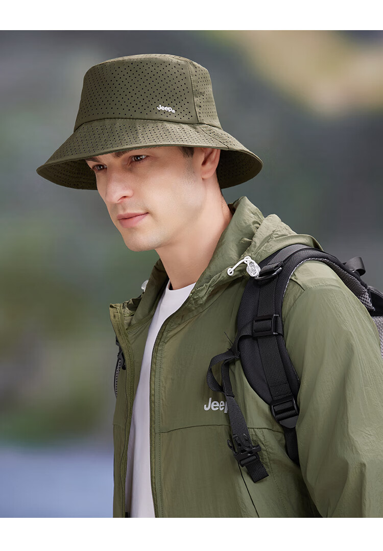 JEEP Men's Summer Fisherman Hat, Outdoor Mesh Breathable Bucket Hat, Sun Protection Hiking Cap for Women, Rock Gray 13