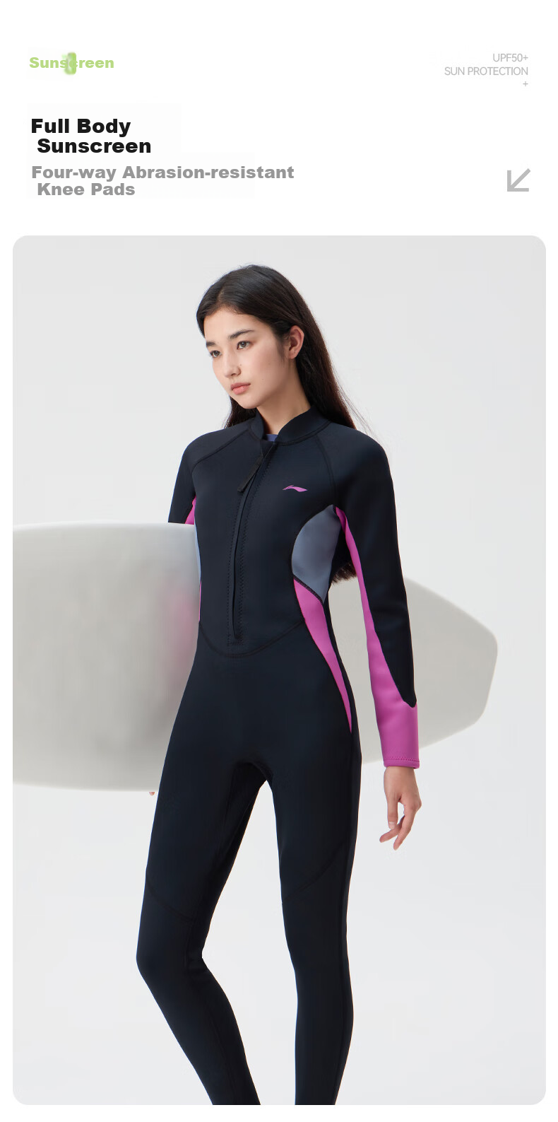 Li-Ning Women's Long-Sleeve And Long-Pants One-Piece Swimsuit, Hot Spring Diving Surfing Suit, Swimming Gear, 0101 Black XXL 5