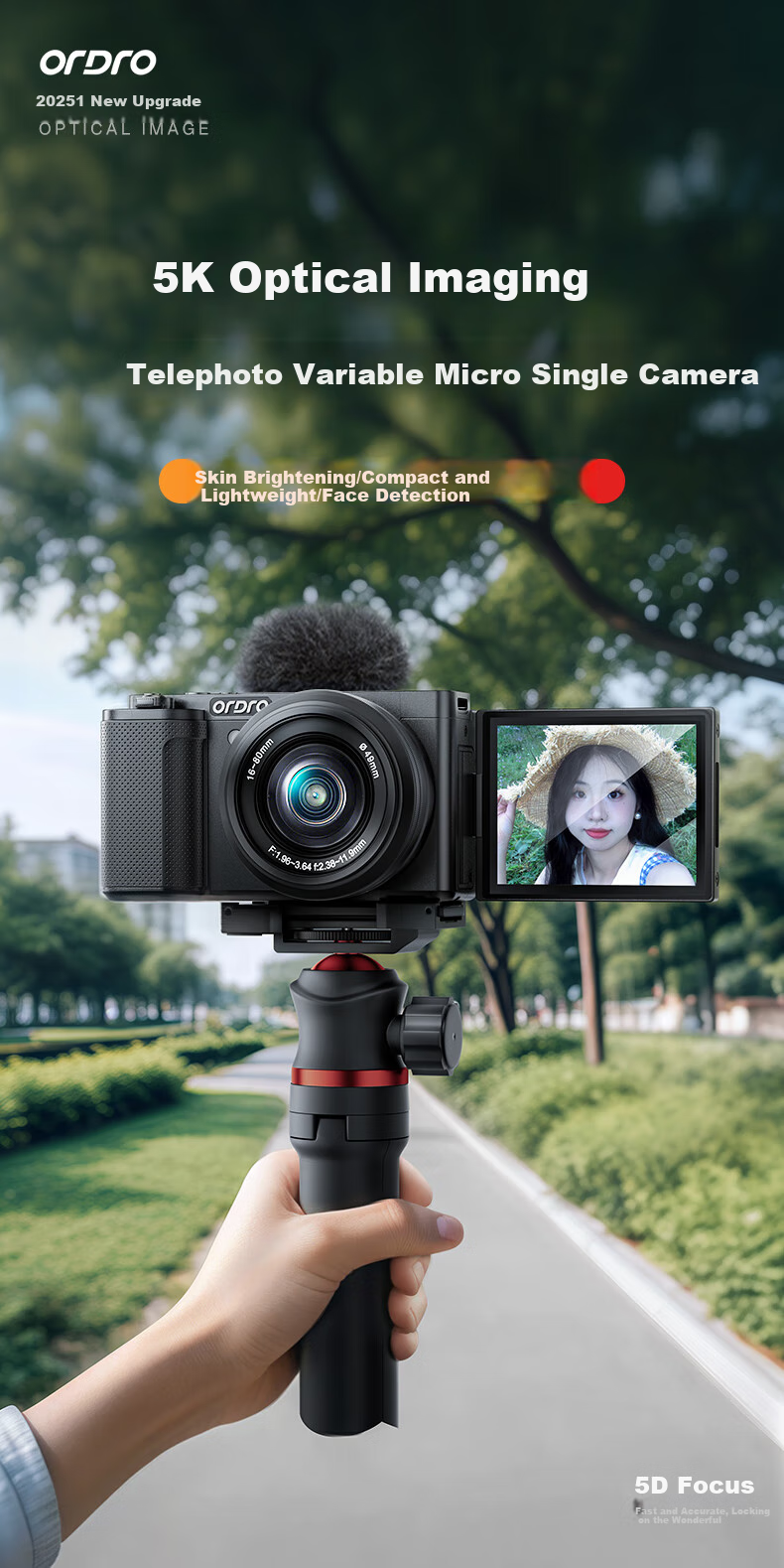 ORDRO 5K Optical Zoom Digital Camera with Intelligent Beauty CCD, Mirrorless Camera for Live Streaming, Vlog, Entry-Level Precise Focus, Student Video Recording, DSLR Camera, Compact And Portable 6