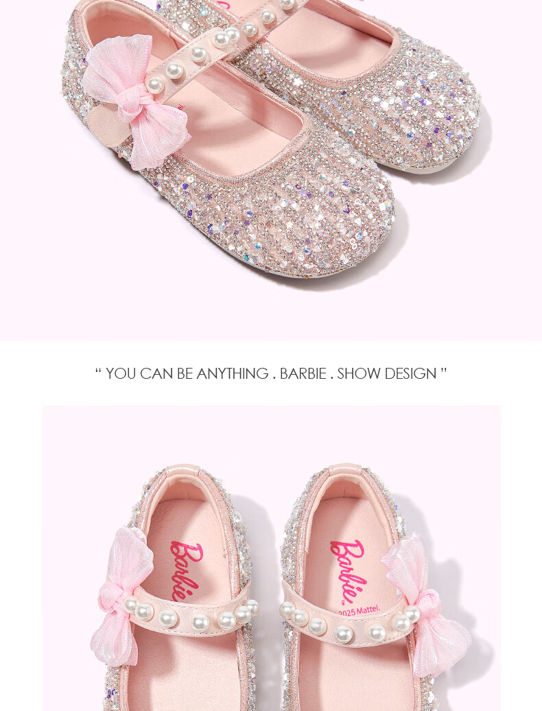 Barbie Girls' Crystal Shoes for Spring And Autumn, Shiny Dress Shoes for Girls, Stage Performance DA6726, Pink, Size 27 4