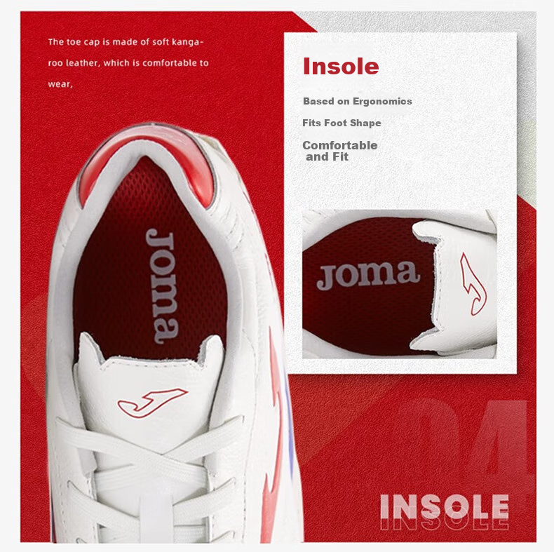 JOMA Kangaroo Leather Soccer Shoes for Men, MG Short Studs, Adult And Youth Professional Competition Football Training Shoes, White And Red, Size 40.5 3