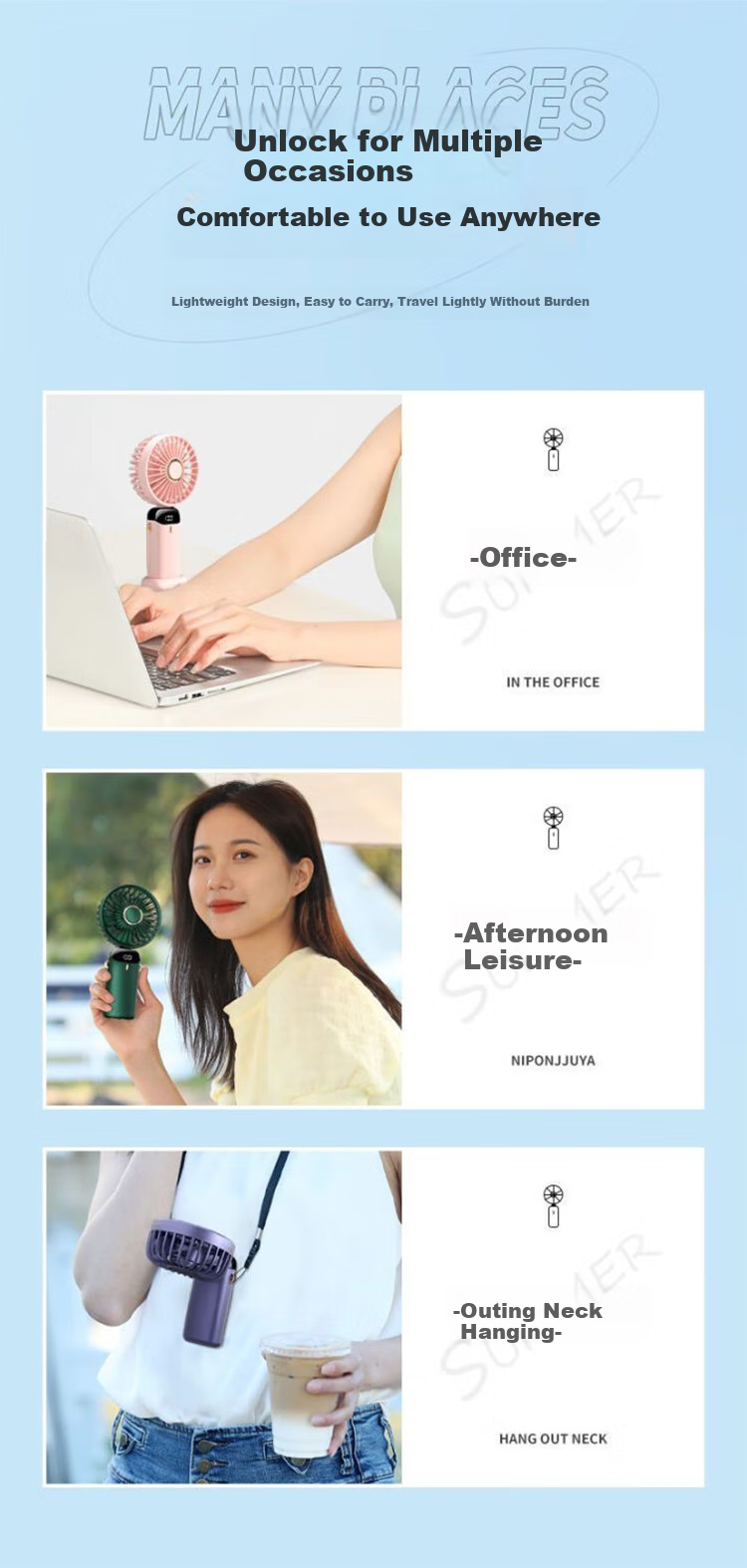 HBOALG Handheld Mini Fan with Foldable Stand, USB Fan with Digital Display, Long Standby Time, Portable Electric Fan for Student Dormitory And Office, Rechargeable, White 18