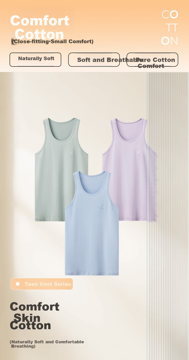 THREEGUN Children's Comfortable Ribbed Tank Top for Boys And Girls, Big Kids Round Neck Vest, Light Pink, Size 160 1