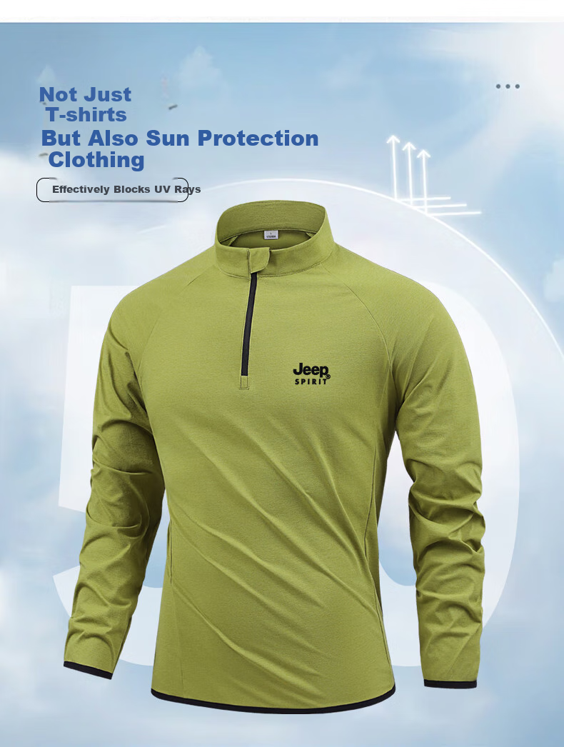 JEEP SPIRIT Quick-Dry Sports T-Shirt for Men, Spring And Autumn Long-Sleeve Undershirt, Running Sports Half-Zip Top for Men, Light Gray, L 3
