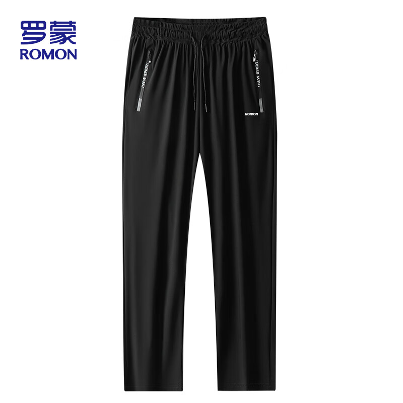 ROMON Ice Silk Casual Pants for Men, Summer Lightweight Elastic Sports Pants, Quick-Dry Versatile Trousers for Men ZH206 Straight-Leg Black XL
