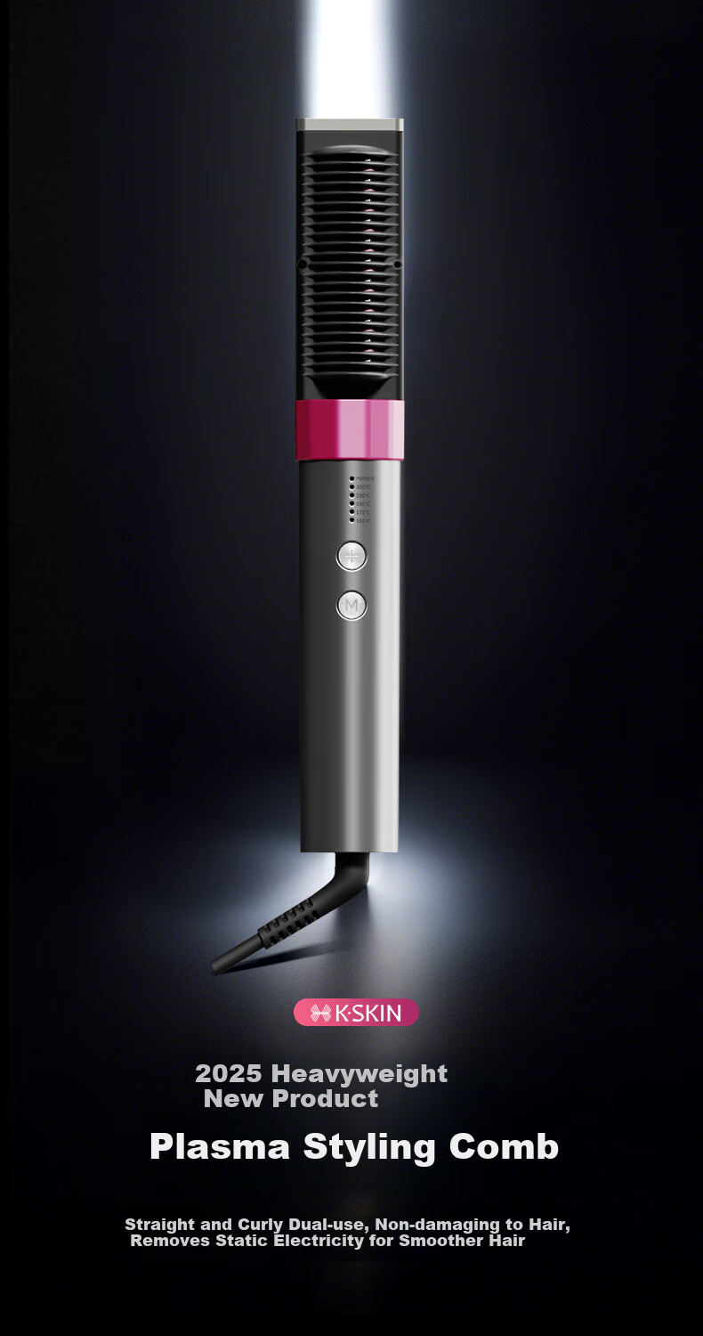 Jindao Straight Hair Brush with Plasma Ion Inner Curling Iron for High Crown Volume, Cornet Hair Clip, Frizzy Hair Improvement, Straightening Iron Brush, Plug-In Model KD3821, Purple, Portable, Mid-Autumn Festival Gift, Birthday Present 2