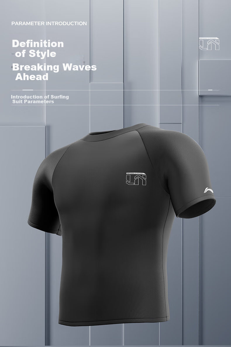 Li-Ning Men's Swimming Suit, Professional Quick-Dry Breathable Sports Short Sleeve, Large Size Anti-Embarrassment Loose Swimwear, 8051 Black XXL 6